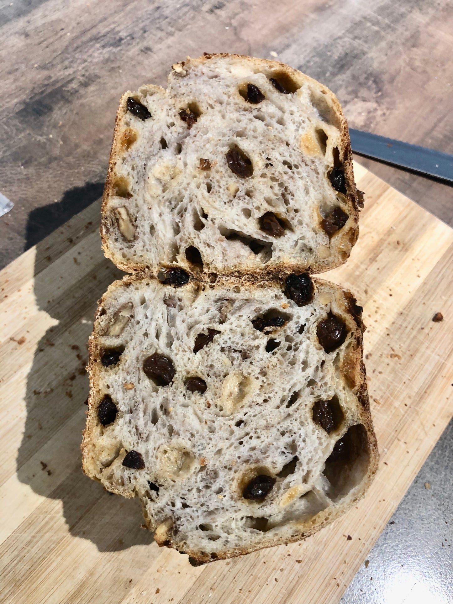 Homemade Wholemeal Sourdough with Walnut and Raisin ~600g